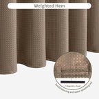 Inhousolu Fabric Shower Curtain Waffle Weave, 230 GSM Heavy Duty, Weighted Hem, 14 Metal Hooks, Water Repellent, Machine Washable, Hotel Spa Luxury Bath Curtain Set, 72 x 72 Inch, Brown