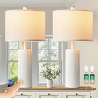 24.5" White Lamps Set of 2, Modern Table Lamps for Living Room with USB C+A Ports, Creative Stripe Touch Lamps for Nightstand, 2 Bulbs Included