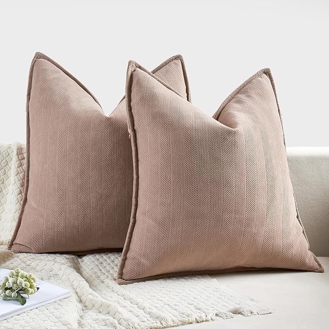 MIULEE Pack of 2 Blush Pink Decorative Pillow Covers 22x22 Inch Soft Chenille Luxurious Couch Throw Pillows Farmhouse Cushion Covers Euro Shams with Elegant Design for Sofa Bed Living Room Home Decor