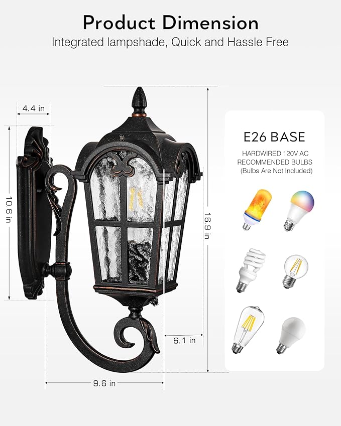 VIANIS Outdoor Wall Light, Oil Rubbed Bronze Porch Lights Outdoor, Dusk to Dawn Outside Lantern Fixtures Wall Mount, 100% Aluminum Exterior Lighting Fixtures for House, Garden, Patio, Entryway