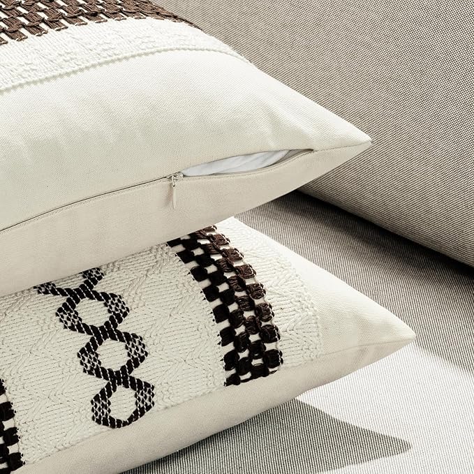MIULEE Set of 2 Dark Brown Boho Decorative Lumbar Pillow Covers 12x20 Inch Farmhouse Rustic Couch Throw Pillows Modern Cotton Cushion Covers Retro Cute Macrame Woven Home Decor for Bed Sofa Chair