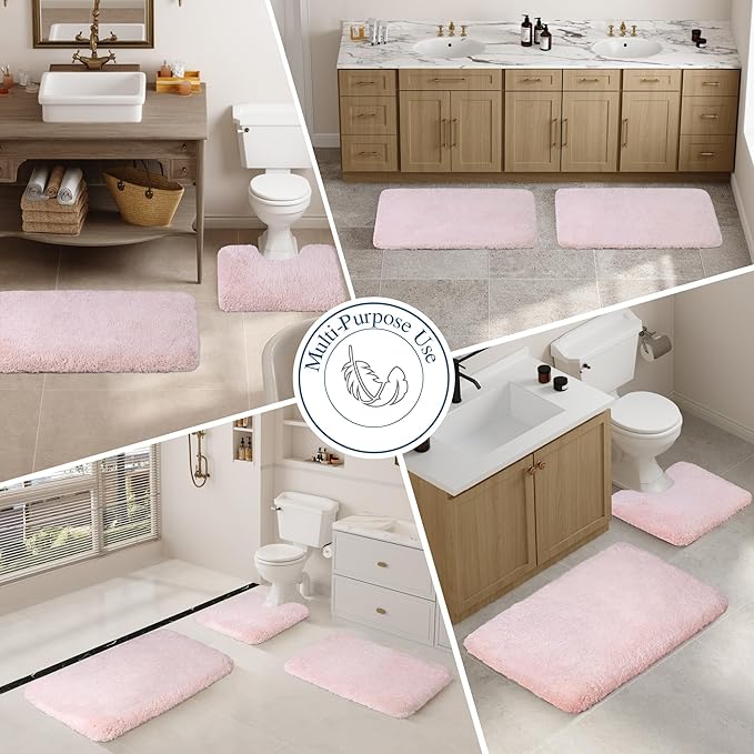 Walensee Large Bathroom Rug (24 x 40, Blush) Extra Soft and Absorbent Shaggy Bathroom Mat Machine Washable Microfiber Bath Mat for Bathroom, Non Slip Bath Mat, Luxury Bathroom Floor Mats Rubber Back
