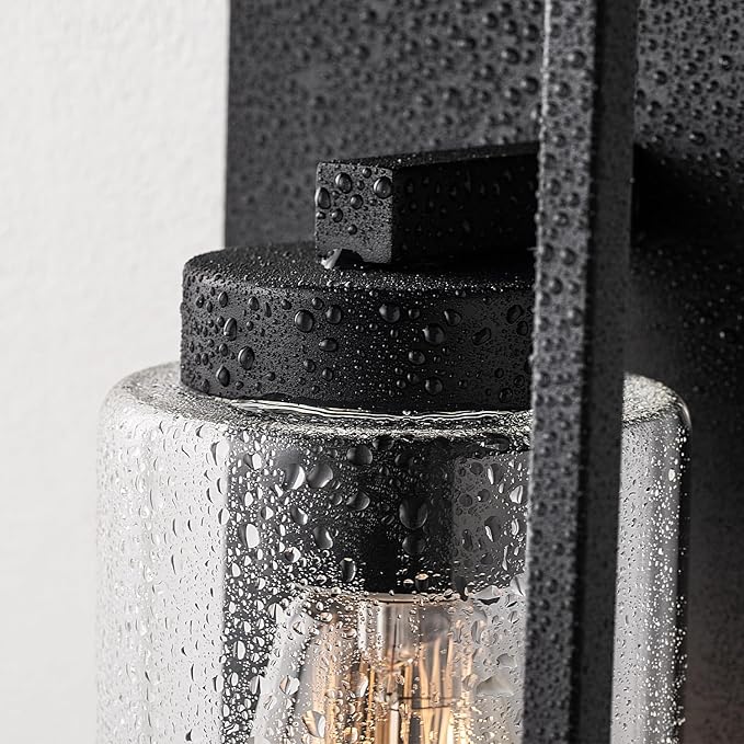 mirrea 18" Classic Outdoor Wall Sconce 1 Light in Cylinder Glass Shade and Matte Black Rectangular Metal Frame Waterproof Porch Light Patio Light Pack of 2