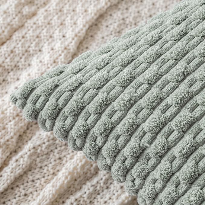 MIULEE Pack of 2 Decorative Throw Pillow Covers 20x20 Inch Soft Boho Striped Textured Corduroy Pillow Covers Modern Farmhouse Home Decor for Couch Bed Sofa Living Room Greyish Green