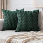 MIULEE Christmas Army Green Throw Pillow Covers Soft Corduroy Decorative Eruo Sham Set of 2 Boho Striped Pillow Covers Pillowcases Farmhouse Home Decor for Couch Bed Sofa Living Room 24x24 Inch