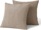 MIULEE Pack of 2 Decorative Throw Pillow Covers 16x16 Inch Soft Boho Striped Textured Corduroy Pillow Covers Modern Farmhouse Home Decor for Couch Bed Sofa Living Room Neutral Light Brown