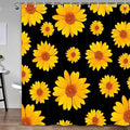 Black and Yellow Daisy Flower Shower Curtain, Rustic Farmhouse Botanical Waterproof Fabric with Hooks Set, 72x72 Inches