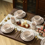 GZG Vintage Series - Ceramic Dinnerware Set for 8, 24 Pieces Stoneware Plates and Bowls Set, Lead-Free, Handcrafted Dishes Set, Microwave & Dishwasher Safe - Cream White