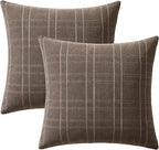 MIULEE Decorative Linen Check Euro Shams Throw Pillow Covers Neutral Farmhouse Vintage Pillow Covers 24x24 Set of 2 Boho Modern Winter Home Decor for Sofa Couch Bedroom Cushion Brown
