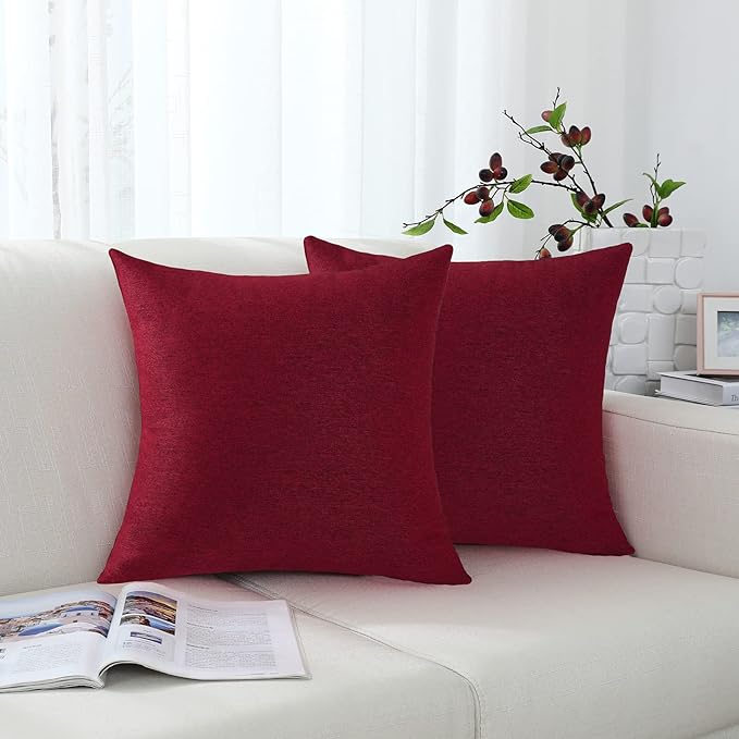 Jeneoo Decorative Burgundy Red Throw Pillow Covers Rustic Farmhouse Rectangular Linen Burlap Soft Comfy Solid Cushion Couch Cases for Sofa Living Room (Set of 2, 12 x 20 Inches)