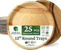 Dtocs Disposable Charcuterie Boards (25) 13" Round Palm Leaf Plates | Bamboo Like Strong Compostable Trays, Serving Platters, Grazing, Cheese Boards for Wedding Parties, Catering | Wooden Look