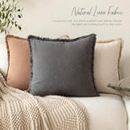 Foindtower Set of 2 Decorative Linen Fringe Throw Pillow Covers Cozy Boho Farmhouse Cushion Cover with Tassels Soft Accent Pillowcase for Couch Sofa Bed Living Room Home Decor, 16×16 Inch, Gray