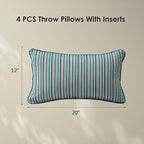 Sunbrella Decorative Outdoor Water Repellent Throw Pillows with Inserts, Set of 4, 20" x12" Pillows for Patio, Backyard, Bed, Couch, and Patio Furniture, Swell Turquoise