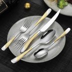 Lemeya 40-Piece Hammered Silver Gold Silverware Set for 8 with Serrated Forging Knives,18/10 Stainless Steel Modern Flatware Set,Unique Cutlery Set Spoons and Forks Set,Mirror Polished,Dishwasher Safe