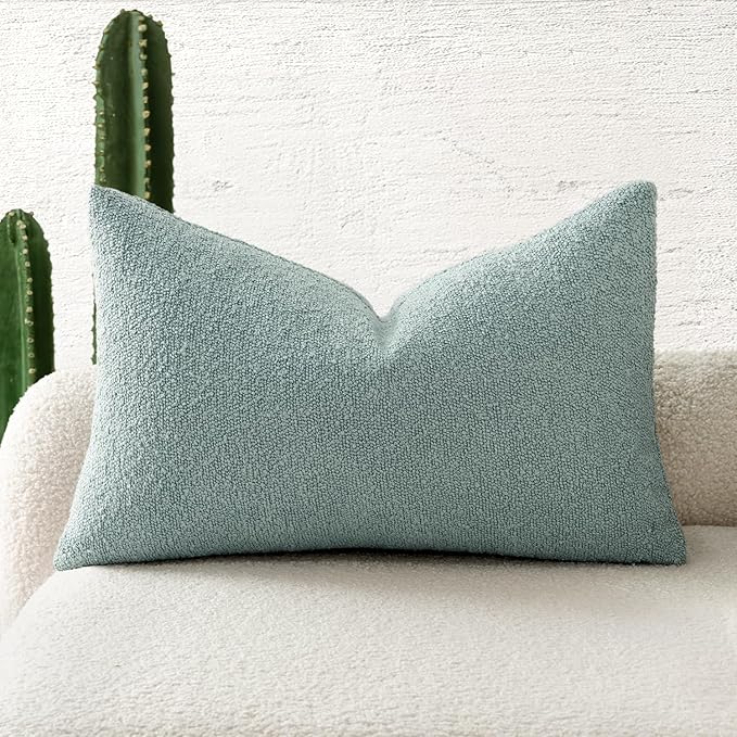 MIULEE Textured Boucle Throw Pillow Cover Aqua Blue Accent Solid Lumbar Spring Pillow Case Decorative Soft Pack of 1 Couch Cushion Chair Sofa Bedroom Livingroom Home Decor,12x20 Inch