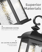 FEMILA 21" Outdoor Wall Light Fixture, Rust-Proof Waterproof Outdoor Wall Light, Ideal for Porch, Patio, Entryway,Garage, with Water Ripple Glass, 4FD54B2 BK-WP