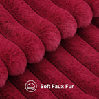 decorUhome Faux Fur Christmas Throw Pillow Covers 12x20 Set of 2, Decorative Soft Plush Striped Lumbar Neutral Couch Euro Pillow Covers with Velvet Back for Sofa, Bed, Living Room Home Decor, Burgundy