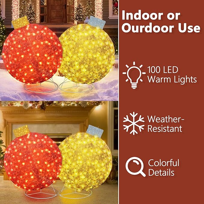 Lamerge Christmas Lanterns Decorations for Home, Indoor Outdoor Holiday Lanter, Warm Lit Farmhouse Lantern for Porch, Yard, Mantle, Party,30.5inch（Red+Gold）