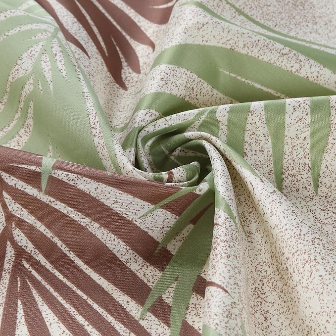 Fabric Shower Curtain, Sage Green and Brown Tropical Plant Leaf Print Shower Curtains for Bathroom, Waterproof Bathroom Curtains, 72" W x 72" H