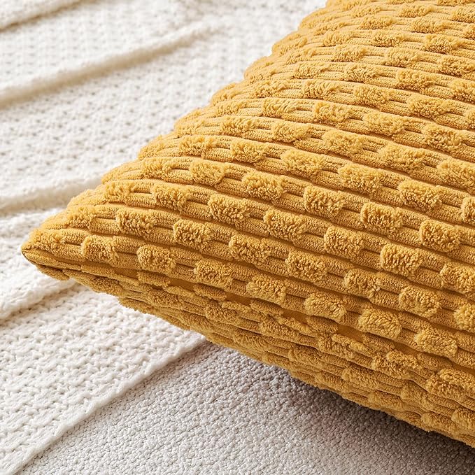 MIULEE Pack of 2 Decorative Throw Pillow Covers 20x20 Inch Soft Boho Striped Textured Corduroy Pillow Covers Modern Farmhouse Home Decor for Couch Bed Sofa Living Room Yellow