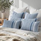 ANRODUO Pack of 2 Boho Throw Pillow Covers 20x20 Inch Farmhouse Decorative Couch Pillow Cases Jacquard Cushion Cover Neutral Accent Pillows of Bed Sofa Bedroom Living Room Home Decor, Navy Blue