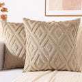 decorUhome Couch Throw Pillow Covers 18x18 Set of 2, Decorative Soft Plush Faux Wool Neutral Accent Pillow Covers for Bed Sofa Living Room, Light Khaki