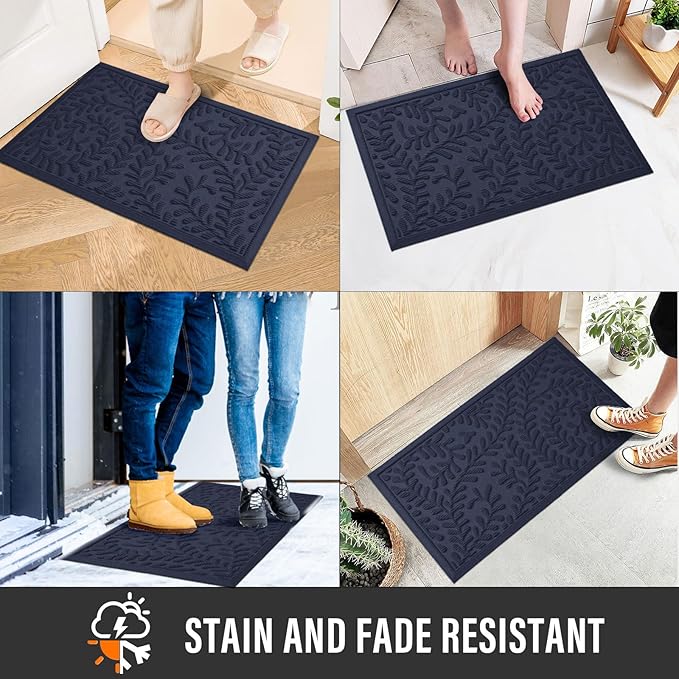 Front Door Mat, Absorbent Dirt Trapping Welcome Door Mat Indoor Outdoor, Non Slip Entry Mat, Indoor Outdoor Door Mats, Fade Resistant, Low Profile Doormat for Entryway, 29×17, Blue