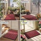 Yimobra Large Door Mat Outside Entrance 36x24, Waterproof Heavy Duty Outdoor Mats for Front Door, Non Slip Rubber Entry Mat for Garage Patio Indoor, Easy Clean, Black Red