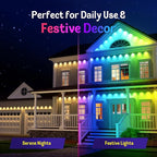 Fitop Permanent Outdoor Lights, 100FT RGB LED Eaves Light for Home, IP67 Waterproof Outdoor Strip Light, Extendable, DIY Scene Modes, Music Sync, App/Remote Control