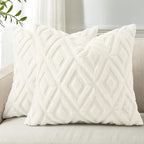 decorUhome Christmas Couch Throw Pillow Covers 20x20 Set of 2, Decorative Soft Plush Faux Wool Neutral Accent Pillow Covers for Bed Sofa Living Room, Cream White