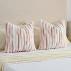 FUTEI Pink Decorative Throw Pillow Covers 18x18 Inch Set of 2, Soft Tie-Dye Faux Rabbit Fur Striped Texture Cushion Case, Modern Home Decor for Couch Bed Living Room