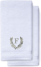 Decorative and Monogrammed Hand Towels for Bathroom Kitchen Makeup | Personalized Gift for Wedding-Bridal | Roman Font Custom Luxury Turkish Towel | Spa Collection, Oversized, 16 X 30 Inch, Set of 2