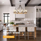 Farmhouse Wagon Wheel Chandelier 31" Wooden Rustic Light Fixtures 12-Light Wood Round Chandelier for Dining Room Living Room Entryway Foyer
