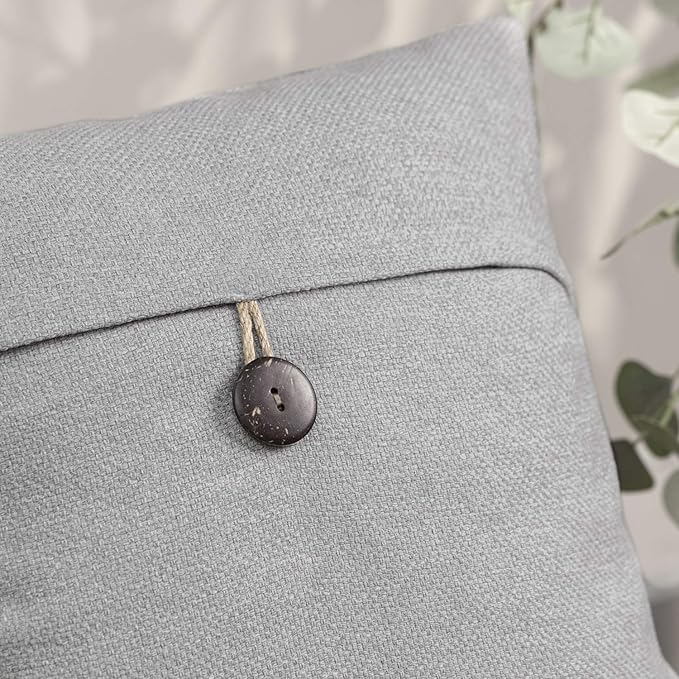 Phantoscope Pack of 2 Farmhouse Throw Pillow Covers Button Vintage Linen Solid Decorative Pillow Cover for Couch Bed and Chair Light Grey 18 x 18 inches 45 x 45 cm