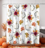 MAMUSE Fall Shower Curtain for Bathroom Stall Cute Decorative Waterproof Unique Design TeenWomen Cortinas de Baño Bathtub 72 x72 Inch, Pumpkins Flowers