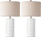 PARTPHONER 23" Farmhouse Modern Ceramic Table Lamp Set of 2 - White Bedside Lamps for Bedroom & Living Room, Nightstand, Desk, End Table