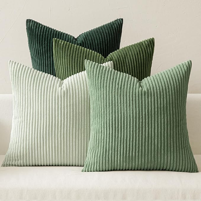 MIULEE Boho Farmhouse Sage Green Throw Pillow Covers 16x16 Inch Set of 4 Mordern Nordic Cushion Covers Soft Corduroy Christmas Home Decor for Couch Bed Sofa Living Room Forest Green