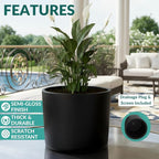 Willowy 9 Inch Black Ceramic Plant Pot with Drainage - 9 Inch Plant Pot for Indoor Plants, Flower Planter, Tall Modern Planter