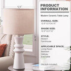 24.75" White Ceramic Table Lamps Set of 2 - Modern Minimalist White Lamps Set of 2 for Living Room, Bedroom & Console Tables, End Tables