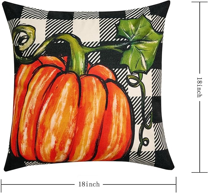 Fall Throw Pillow Covers 18x18 in Set of 4,Pumpkin Linen Pillow Case for Thanksgiving Couch Autumn Holiday Outdoor Burnt Orange Blue White Decorations