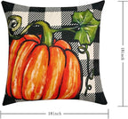 Fall Throw Pillow Covers 18x18 in Set of 4,Pumpkin Linen Pillow Case for Thanksgiving Couch Autumn Holiday Outdoor Burnt Orange Blue White Decorations