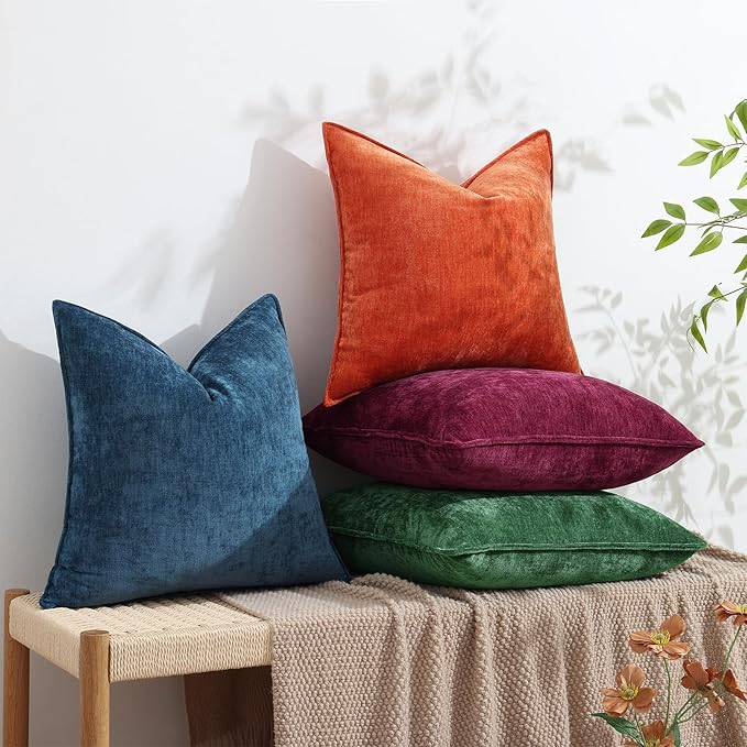 decorUhome Christmas Couch Throw Pillow Covers 20x20 Set of 2, Decorative Soft Euro Neutral Chenille Pillow Covers with Elegant Design for Sofa Bed Living Room Home Decor, Green