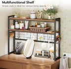HOOBRO Desktop Bookcase, 2-Tier Desktop Organizer, 29.9" Wooden Office Storage Rack with Outlets, Display Shelf Rack with Light Strip, Desk Hutch for Office, Rustic Brown BF11UDSJ01