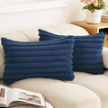 Double-Sided Faux Fur Plush Throw Pillow Covers 12x20 Set of 2 Fuzzy Striped Soft Cozy Pillowcase Luxury Decorative Lumbar Pillows Fluffy Rectangle Cushion Cover for Couch Bed,Navy Blue