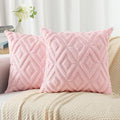 Pallene Pink Throw Pillow Covers 18x18 Set of 2, Soft Plush Faux Fur Decorative Couch Pillow Covers for Sofa Bed Living Room Pillow Cases with 3D Diamond Pattern