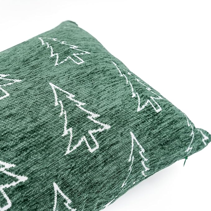Reversible Christmas Pillow Covers 14x36, Chenille Double-Sided Snowflake & Tree, Cozy Farmhouse Holiday Throw Pillowcases with Hidden Zipper for Sofa, Couch and Bed(Green,36x14)