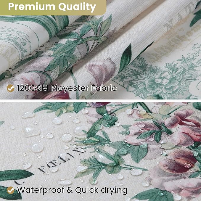 Extra Long Fabric Shower Curtain, Country Vintage Floral Shower Curtain, Gold and Green Flower Shower Curtains for Bathroom, Waterproof Bathroom Curtains, 72" W x 84" H