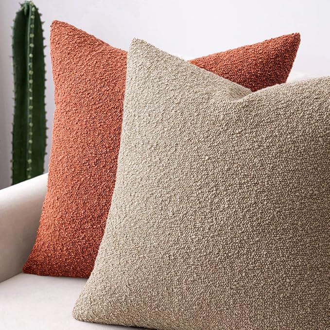 MIULEE Fall 24x24 Inch Textured Boucle Throw Pillow Cover Burnt Orange Accent Solid Eruo Sham Pillow Case Decorative Soft Pack of 1 Couch Cushion Chair Sofa Bedroom Livingroom Home Decor