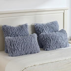 FUTEI Grey Blue Decorative Throw Pillow Covers 16x16 Inch Set of 2,Soft Fluffy Faux Feather Texture Cushion Cases,Modern Home Luxury Decor for Couch Bed Living Room