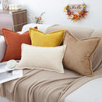 Mecatny Corduroy Fall Throw Pillow Covers 20x20 Set of 2, Neutral Decorative Soft Burnt Orange Boho Couch Pillow Covers with Broadside for Sofa Living Room, Rust